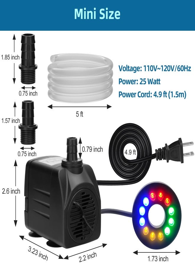 داتو مضخة مياه غاطسة صغيرة من داتو مزودة بإضاءة LED، 400 جالون في الساعة، 25 واط، مضخة مياه صغيرة فائقة الهدوء مع أنبوب، مناسبة لأحواض السمك، البرك الخارجية، النوافير، والتماثيل. - Image 5