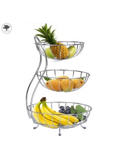 sulfar SS Unique Stacked 3 Tier Bowls Fruits Basket, Dining Table & Kitchen Counter Organizer, Modern Fruit Basket Stand (Silver)  - Image 3