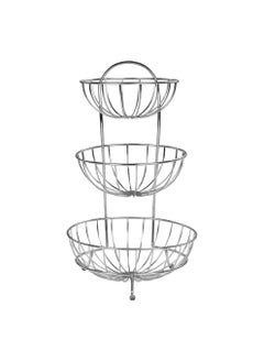 sulfar SS Unique Stacked 3 Tier Bowls Fruits Basket, Dining Table & Kitchen Counter Organizer, Modern Fruit Basket Stand (Silver)  - Image 1