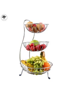 sulfar SS Unique Stacked 3 Tier Bowls Fruits Basket, Dining Table & Kitchen Counter Organizer, Modern Fruit Basket Stand (Silver)  - Image 4