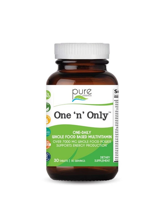 PURE ESSENCE LABS One n Only Whole Food Multivitamin by Pure Essence - Super Energetic Once a Day with Superfoods, Minerals, Enzymes, Vitamin D, D3, B12, Biotin - 30 Tablets - Image 1