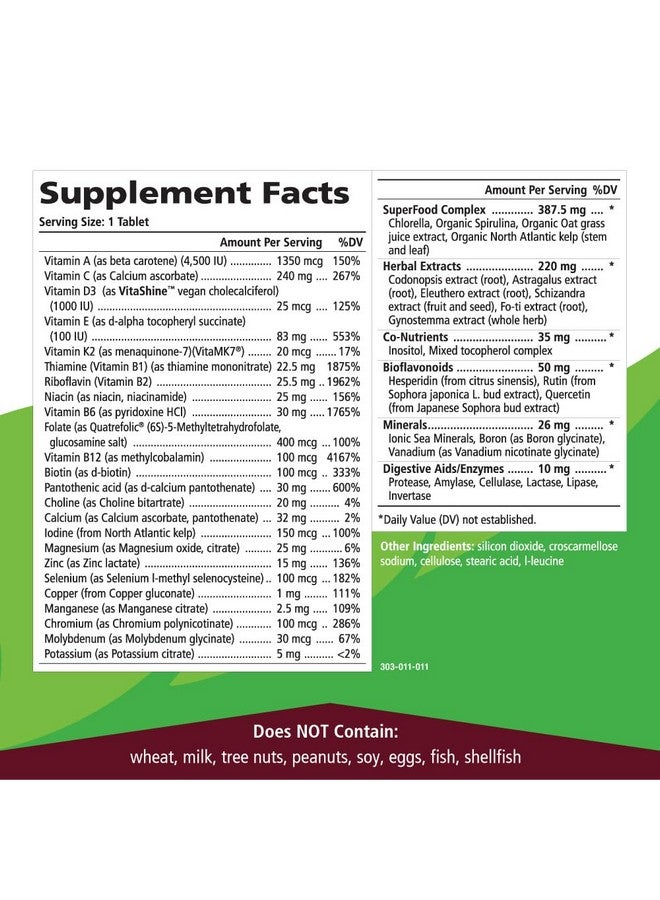 PURE ESSENCE LABS One n Only Whole Food Multivitamin by Pure Essence - Super Energetic Once a Day with Superfoods, Minerals, Enzymes, Vitamin D, D3, B12, Biotin - 30 Tablets - Image 2