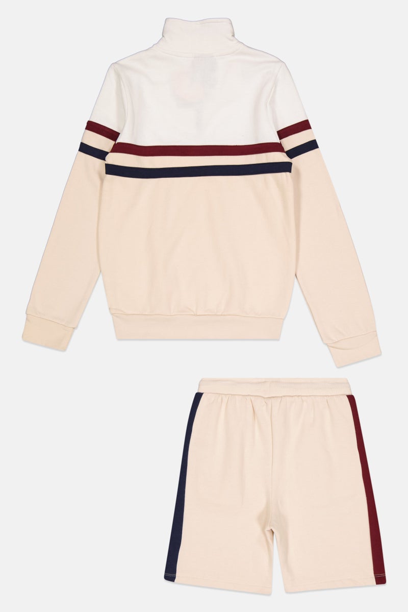 Ellesse Kids Boy 2 Piece Sportswear Fit Long Sleeves Outdoor Sweatshirt And Shorts, Off white - Image 2