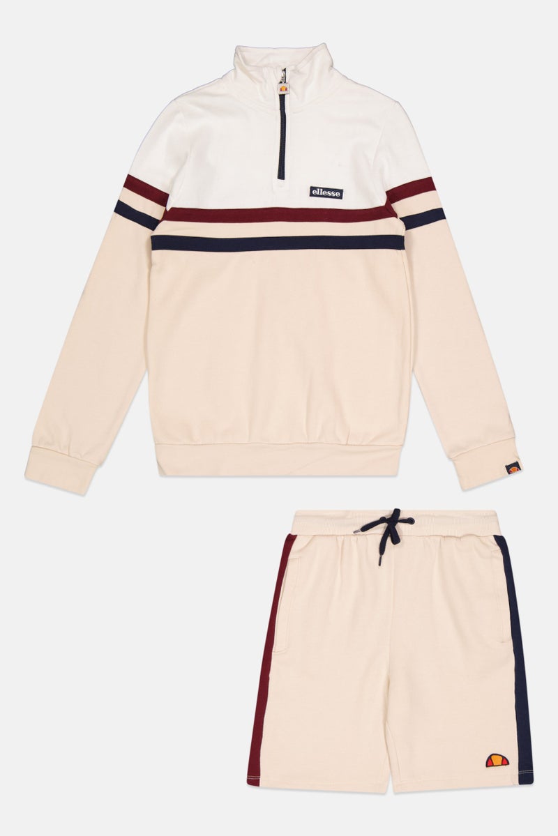 Ellesse Kids Boy 2 Piece Sportswear Fit Long Sleeves Outdoor Sweatshirt And Shorts, Off white - Image 1