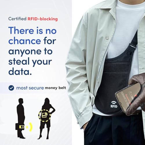 YIPINU Crossbody Money Belt for Travel Women & Men Hidden, Travel Wallet Pouch - Slim Passport Holde, RFID Blocking Neck Wallet Under Clothes to Protect Cash, Credit Cards and Documents (BLACK) - Image 4