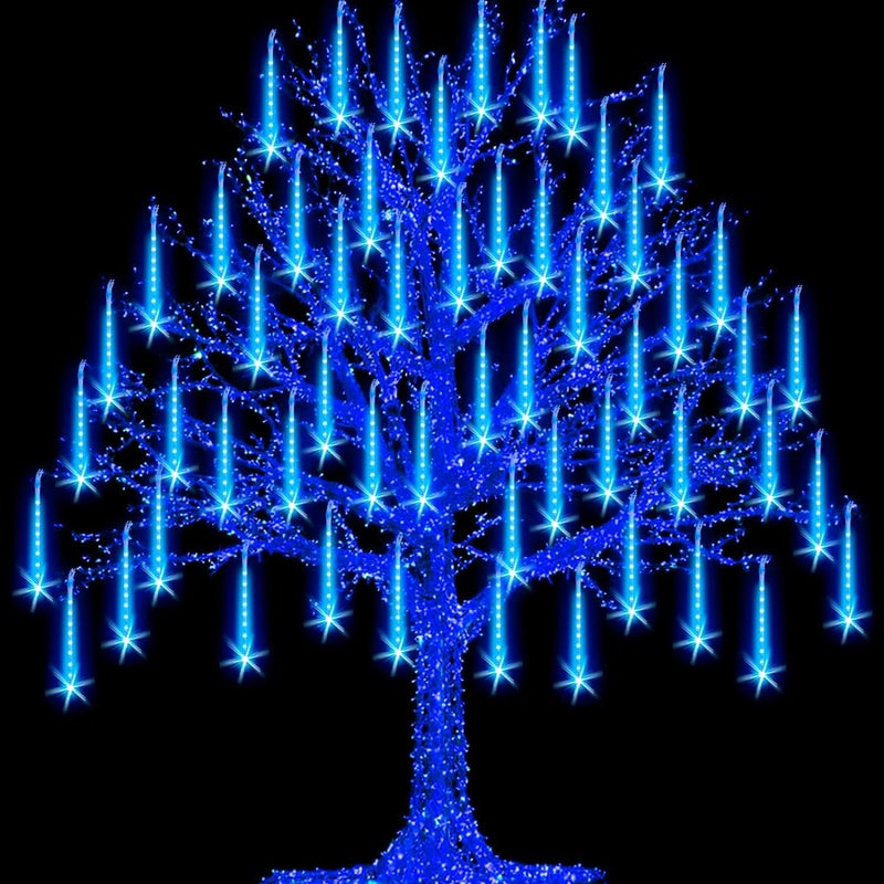 MIRADH MIRADH Rain Drop Lights LED Meteor Shower Lights 118 inch 8 Tubes 192leds Icicle Falling Lights for Diwali Lights for Decoration for Home Xmas Tree Christmas Decoration Outdoor Blue  - Image 2