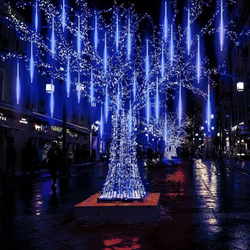 MIRADH MIRADH Rain Drop Lights LED Meteor Shower Lights 118 inch 8 Tubes 192leds Icicle Falling Lights for Diwali Lights for Decoration for Home Xmas Tree Christmas Decoration Outdoor Blue  - Image 4
