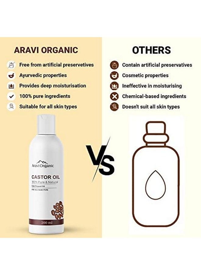 Aravi Organic - 100% Pure Cold Pressed Castor Carrier Oil 200Ml With Neem Wood Comb Combo (Pack Of 2) - Image 1