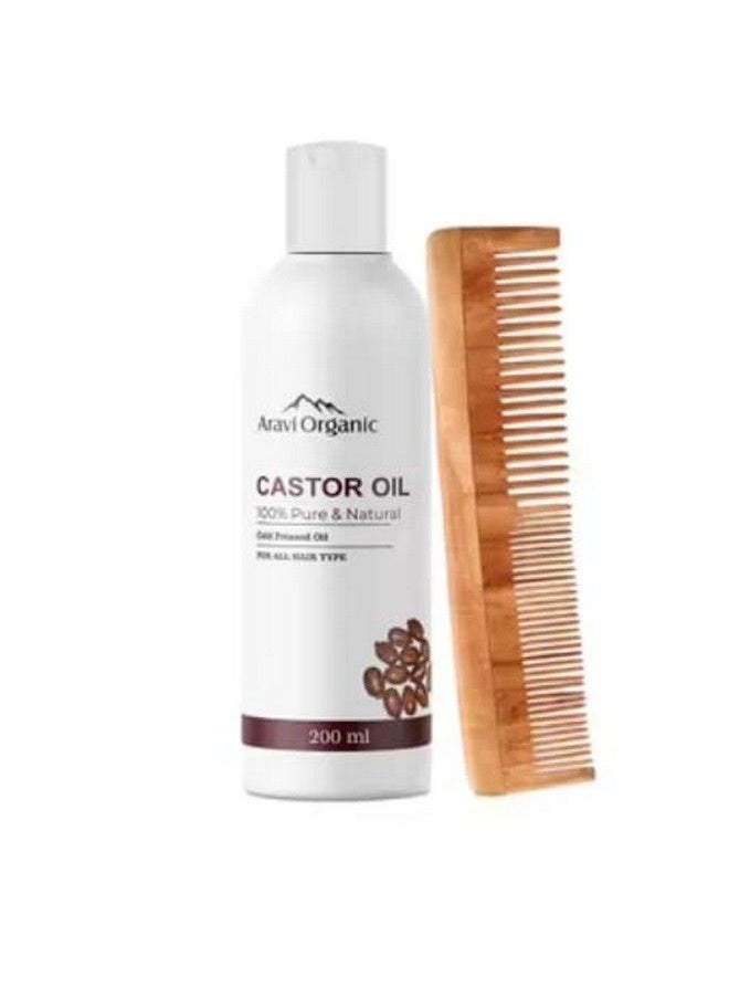 Aravi Organic - 100% Pure Cold Pressed Castor Carrier Oil 200Ml With Neem Wood Comb Combo (Pack Of 2) - Image 1