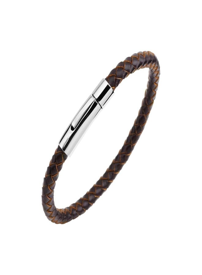 KunBead Braided Mens Brown Leather Bracelets for Women with Stainless Steel Clasp Cuff Bangle Birthday Bracelet - Image 2