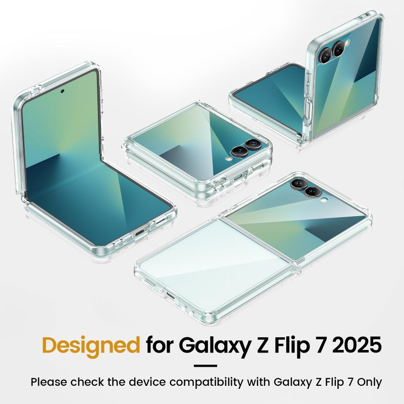 VEGO for Samsung Galaxy Z Flip 7 Case with Screen Protector, TPU Crystal Anti-Yellow & Ultra Slim Wireless Charging Spray Paint Bumper Protective Phone Cover for Flip 7(Not for 7FE) -Full Clear - Image 3