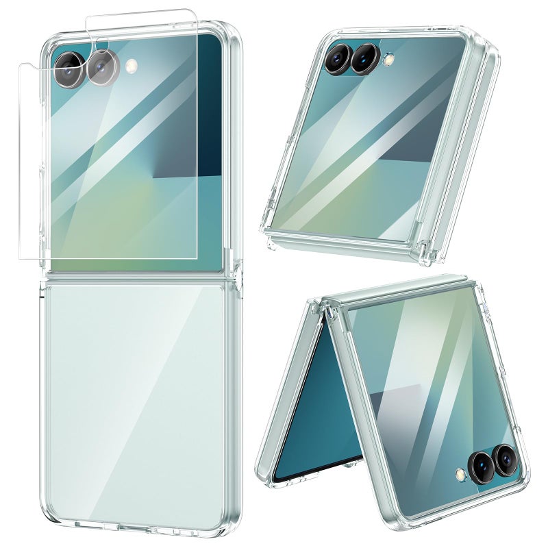 VEGO for Samsung Galaxy Z Flip 7 Case with Screen Protector, TPU Crystal Anti-Yellow & Ultra Slim Wireless Charging Spray Paint Bumper Protective Phone Cover for Flip 7(Not for 7FE) -Full Clear - Image 1