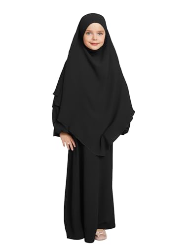 ODIZLI Ramadan Muslim Dress For Kids Girls Abayas Arabic Dress For Girl Muslim Prayer Robes Long Sleeve Hijab Dress Kaftan Jilbab Arabian Islamic Girls Eid Dresses Muslim Dress For Girls Black 56 Years - Image 1