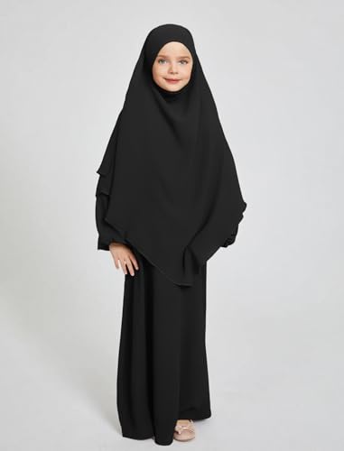 ODIZLI Ramadan Muslim Dress For Kids Girls Abayas Arabic Dress For Girl Muslim Prayer Robes Long Sleeve Hijab Dress Kaftan Jilbab Arabian Islamic Girls Eid Dresses Muslim Dress For Girls Black 56 Years - Image 3