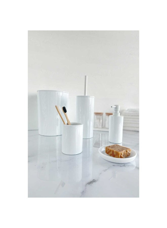 بريمانوفا مجموعة إكسسوارات الحمام البلاستيكية فلوريس المكونة من 5 قطع تتضمن سلة مهملات سعة 6 لتر وفرشاة مرحاض 18 × 18 × 25 سم وموزع صابون 10 × 10 × 23 سم وحامل فرشاة أسنان وطبق صابون بلاستيكي أبيض - Image 3