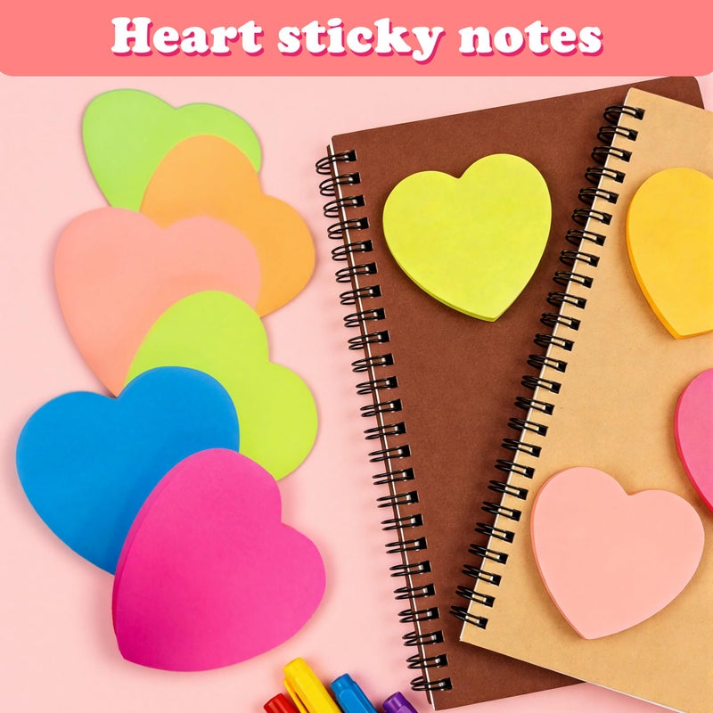 OHOME Heart Sticky Notes - 6 Pads Valentines Gifts | Valentines Party Favors Supplies for Women - Post Notes Stickers for Galentines - Teacher Must Have Desk Accessories for Classroom Office,80 Sheets/Pad - Image 4