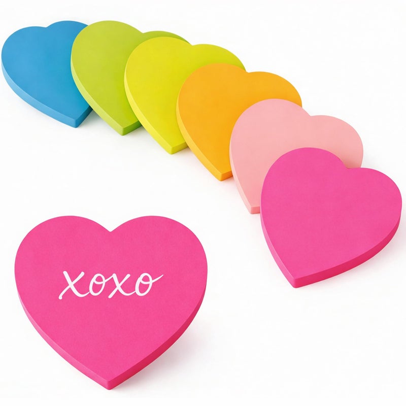 OHOME Heart Sticky Notes - 6 Pads Valentines Gifts | Valentines Party Favors Supplies for Women - Post Notes Stickers for Galentines - Teacher Must Have Desk Accessories for Classroom Office,80 Sheets/Pad - Image 1