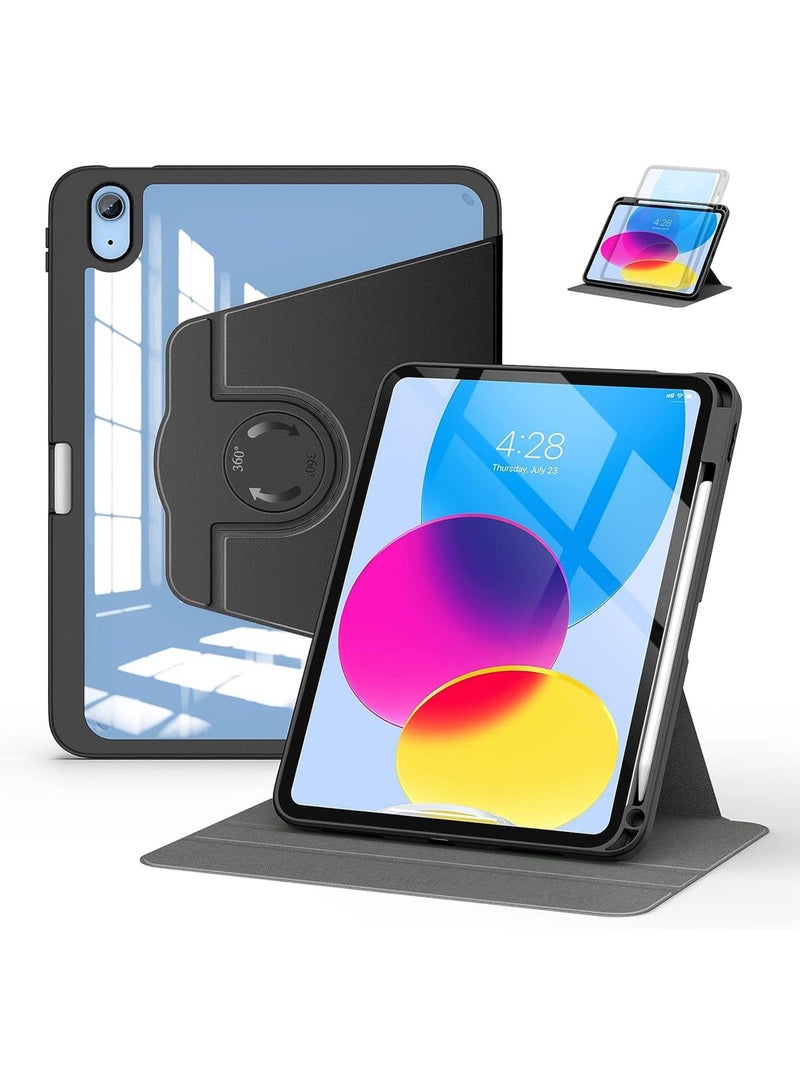 Rock Pow Case for iPad Air 11-Inch M2 (2024) iPad Air 5th Generation (2022) / iPad Air 4th Gen (2020) 10.9 inch -[Built-in Pencil Holder] Trifold Stand Shockproof Cover with Clear Transparent Back Shell Auto - Image 1