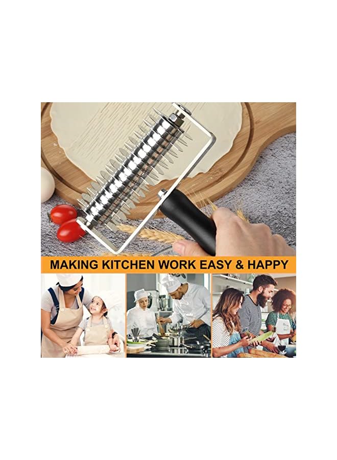 S-TOP Pastry Lattice Roller Cutter, Stainless Steel Multi-Wheel Dough Cutter with Comfortable Grip Handle, Pie Crust Strip Cutters for Pastry, Pizza Dough, Bread & Beef Wellington - Image 3