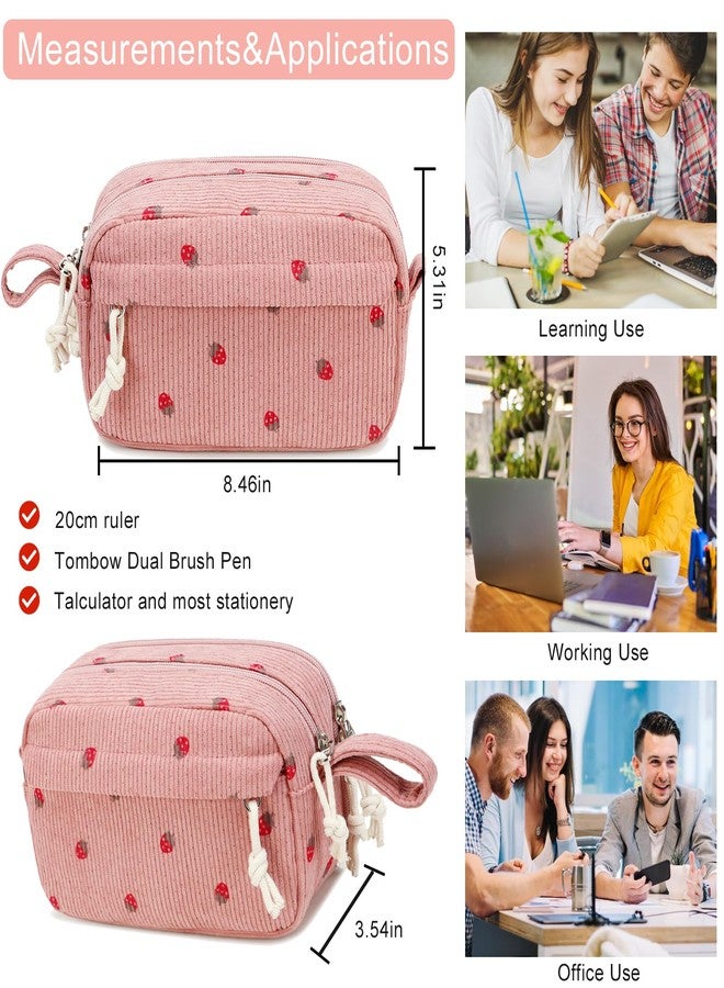 Bluboon Large Capacity Pencil Case Pen Pouch for School Supplies, Teens, Girls, Boys, Women & Men, Durable Multi-Purpose Organizer (Strawberry Pink2) - Image 3
