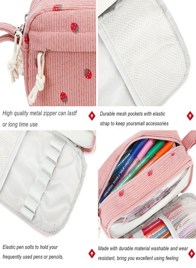 Bluboon Large Capacity Pencil Case Pen Pouch for School Supplies, Teens, Girls, Boys, Women & Men, Durable Multi-Purpose Organizer (Strawberry Pink2) - Image 5