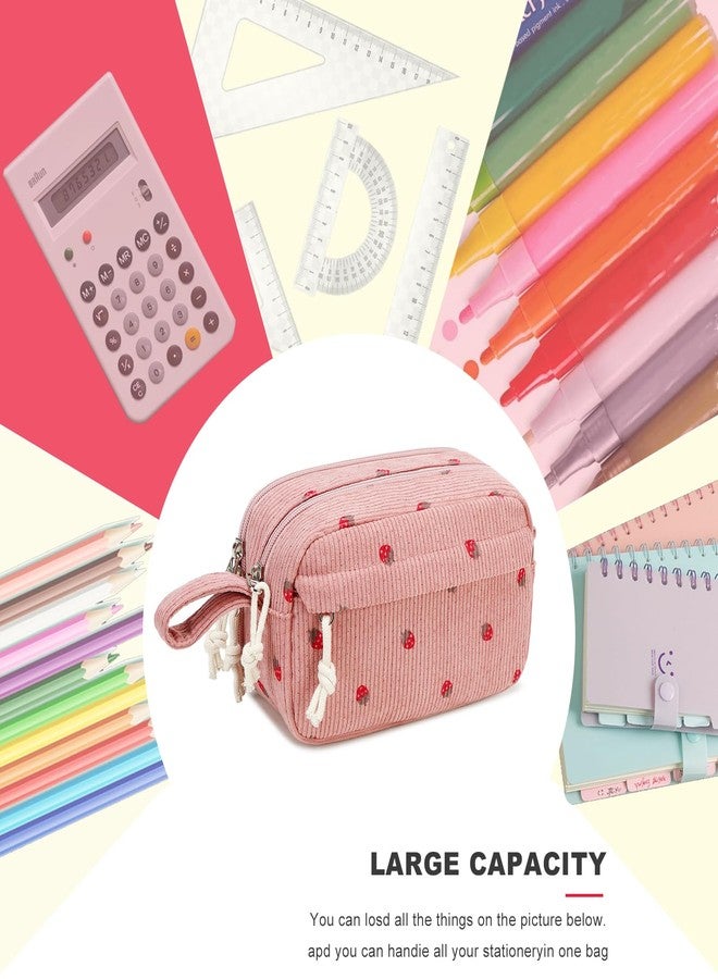 Bluboon Large Capacity Pencil Case Pen Pouch for School Supplies, Teens, Girls, Boys, Women & Men, Durable Multi-Purpose Organizer (Strawberry Pink2) - Image 4