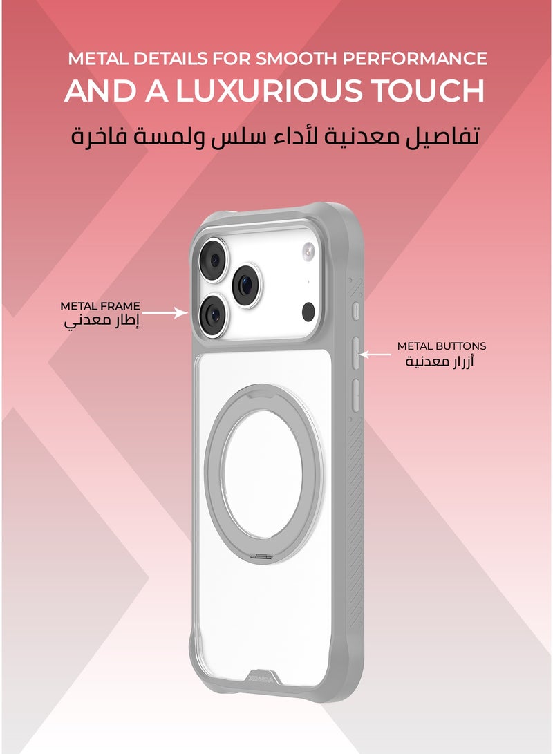 Xonda ArmorX iPhone 17 Pro MagSafe Case Light Gray - 360 Degree Rotating Stand, Military Grade Rugged Protection, Scratch and Shock Resistant, MagSafe Compatible - Image 3