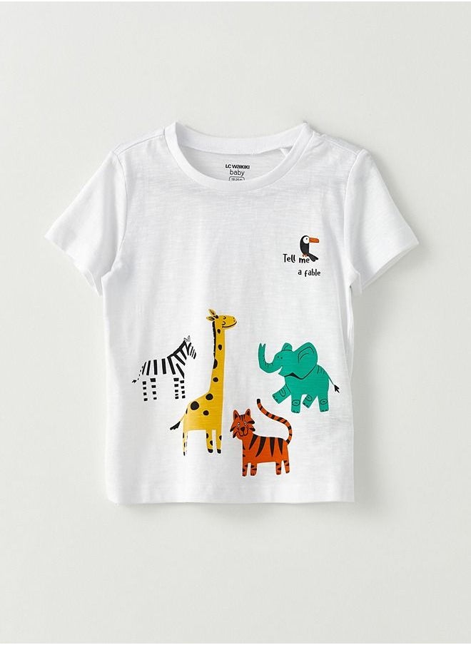 LC WAIKIKI - Crew Neck Short Sleeve Printed Cotton Baby Boy T-Shirt and Trousers 2-Piece Set - Image 1