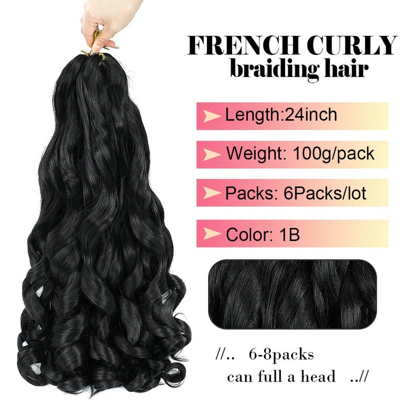 WIPPORYA French Curly Braiding Hair 24 Inch 6 Packs Black Loose Wave Bouncy Crochet Hair Pre Stretched 100g/pack Yaki Curly Braiding Hair for Black Women Hair Extensions (1B) - Image 3
