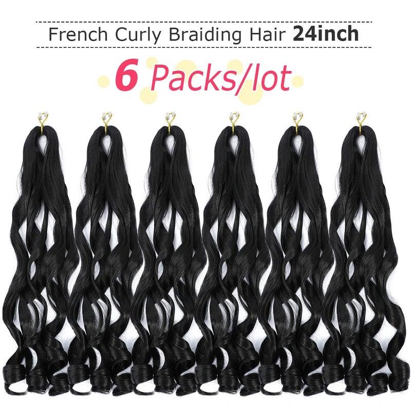 WIPPORYA French Curly Braiding Hair 24 Inch 6 Packs Black Loose Wave Bouncy Crochet Hair Pre Stretched 100g/pack Yaki Curly Braiding Hair for Black Women Hair Extensions (1B) - Image 2