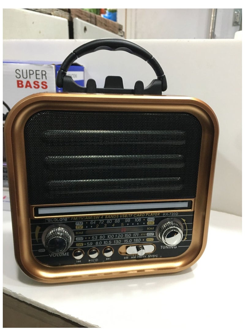 راديو محمول بتصميم كلاسيكي من Golon RX-740D بأربعة نطاقات AM/FM/SW، مشغل موسيقى USB/TF، مكبر صوت بلوتوث، منفذ Type-C