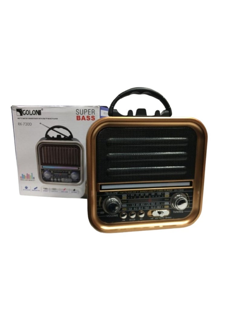 راديو محمول بتصميم كلاسيكي من Golon RX-740D بأربعة نطاقات AM/FM/SW، مشغل موسيقى USB/TF، مكبر صوت بلوتوث، منفذ Type-C