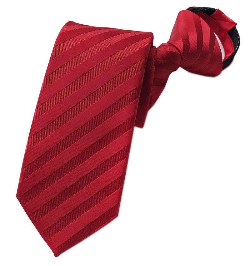 Ctskyte Men Bright Red Striped Design Silk Zip Tie Wedding Party Crazy Necktie For Groom - Image 4