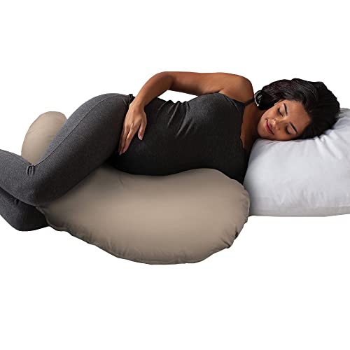Boppy Cuddle Pregnancy Pillow with 100 Organic Cotton Removable Cover Biscuit Comfy Bodyconforming Hypoallergenic Fiber Fill Contoured Design for Versatile Support Pregnancy Through Postpartum