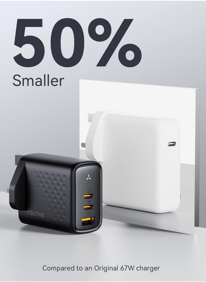 VOLTME - 67W USB-C Charger, 3-Port GaN PD Fast Wall Charger for MacBook Pro/Air, iPhone 16 Series (16 Pro Max, 16 Pro, 16 Plus), iPhone 15/14/13/12/11, iPad Pro/Air, Galaxy S24/S23/S22, Note20, Pixel, Apple Watch, Air Pods Pro, Steam Deck, and More - Image 1