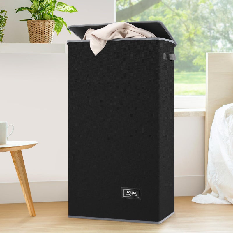SOLEDI Laundry Hamper Black with Lid and Removable Bag  100L Large and Tall Laundry Basket Collapsible with Handle for Clothing and Toys Storage  Dirty Clothes Hamper for Bedroom bathroom dorm