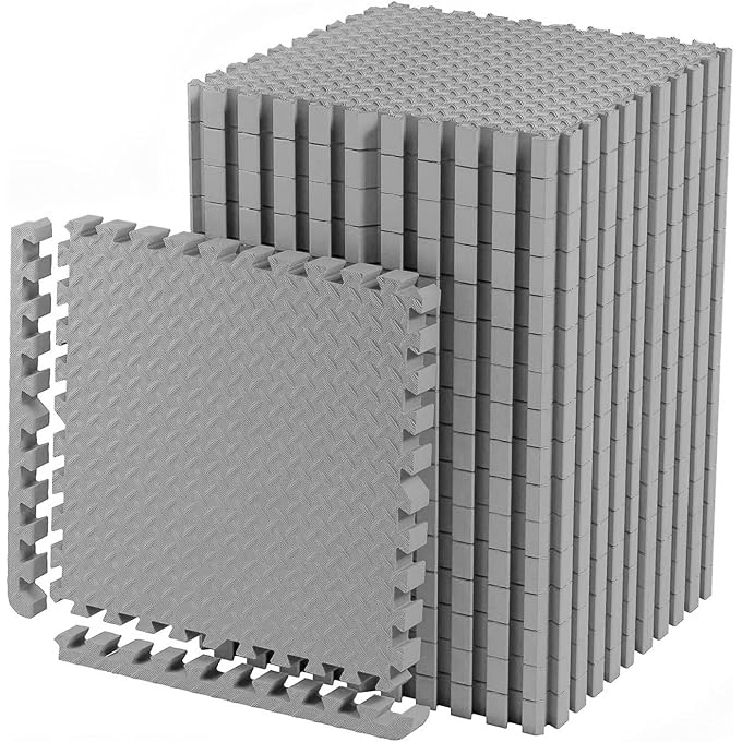 SIGNATRON Exercise Mat Tiles, Interlocking Foam, Micro-Grid Design, for Gymnastics, Exercise, Play Areas, Home Gyms, Dance Studios, Yoga Rooms (4Pcs, Grey) - Image 1