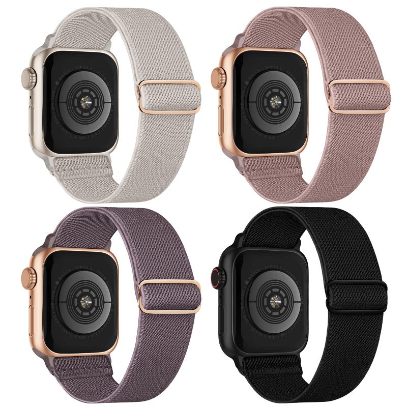 CCnutri Stretchy Nylon Solo Loop Bands Compatible with Apple Watch 38mm 40mm 41mm 42mm 44mm 45mm 49mm, Sport Elastic Wristbands Women Men Straps for iWatch Series 9/8/7/6/5/4/3/2/1/SE/Ultra/Ultra 2, 4 Pack - Image 1
