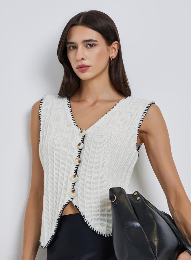 Take Two Beige Knit Cardigan Vest - Image 1