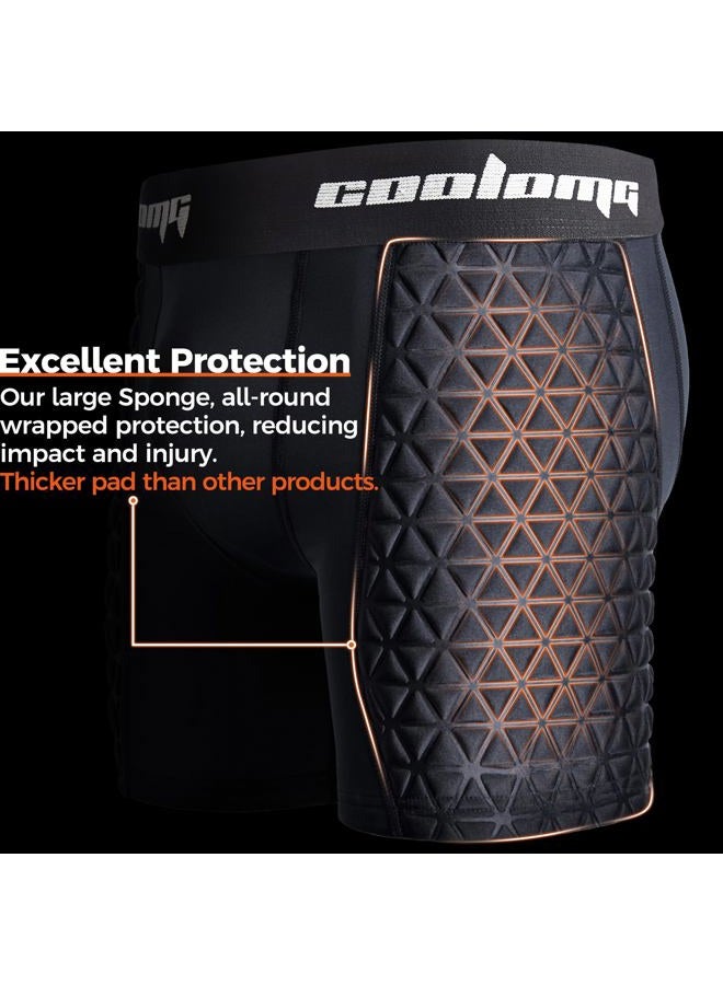 COOLOMG Mens Adult Baseball Sliding Shorts with Athletic Cup Padded Slider Short for Softball Football Lacrosse Black M - Image 3