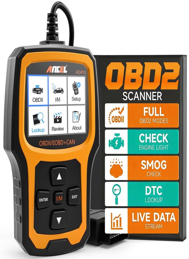 أنسيل جهاز فحص أعطال السيارات ANCEL AD410 المحسّن OBD2، قارئ أكواد السيارات، يمسح ضوء المحرك فورًا، جهاز فحص أعطال السيارات OBD II، أداة فحص شاملة لجميع مركبات OBDII موديلات 1996 وما بعدها، أسود/أصفر - Image 1