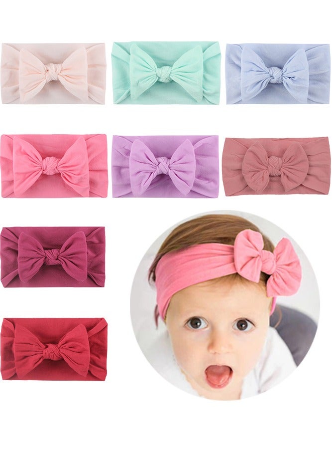 Sharpdo 8-Piece Baby Girls Headband, Stretchy Nylon Soft Headband with Bowknot for Baby Toddler Girls  - Image 1