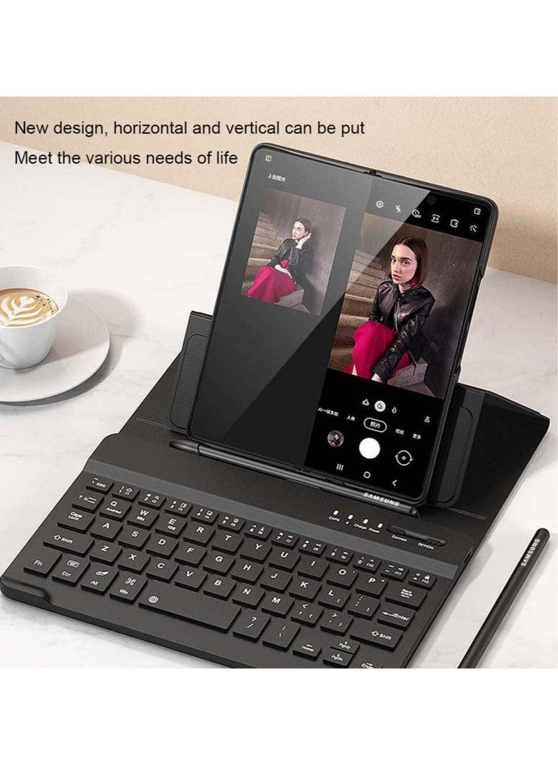 Generic Samsung Galaxy Z Fold 4/ Z Fold 3 Phone Keyboard Shell + Phone Case,Deformable Folding Detachable Bluetooth Keyboard Holster Leather Keyboard Stand Cover  - Image 5