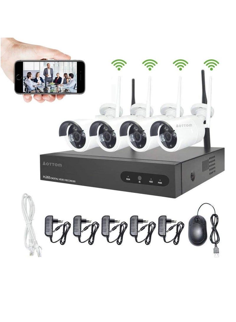 Bullet Camera Video Surveillance WiFi Aottom 8CH Video Surveillance WiFi Surveillance Cameras - 8ch NVR Kit + 4pcs 720P Camera, Night Vision, Motion Detection, E-mail Alarm, P2P, No HDD - Image 1