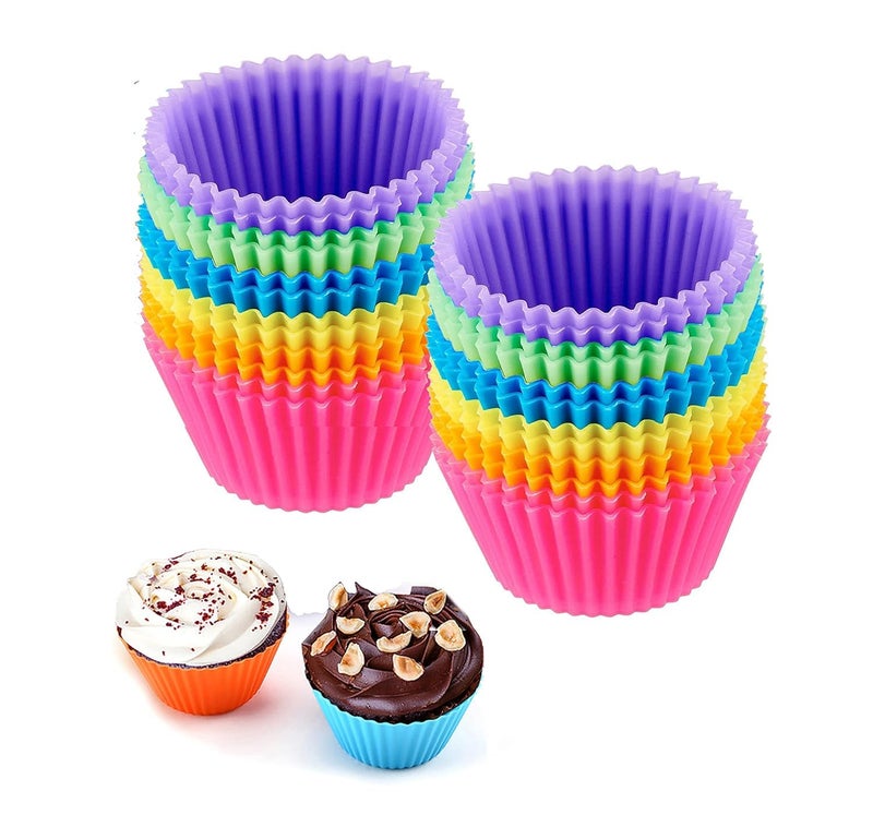 JEWOSTER Reusable Silicone Cupcake Baking Cups 24 Pack 275 inch Cups  Nonstick Muffin Liners for Party Halloween Christmas6 Rainbow Colors Pack of 24Multicolor 