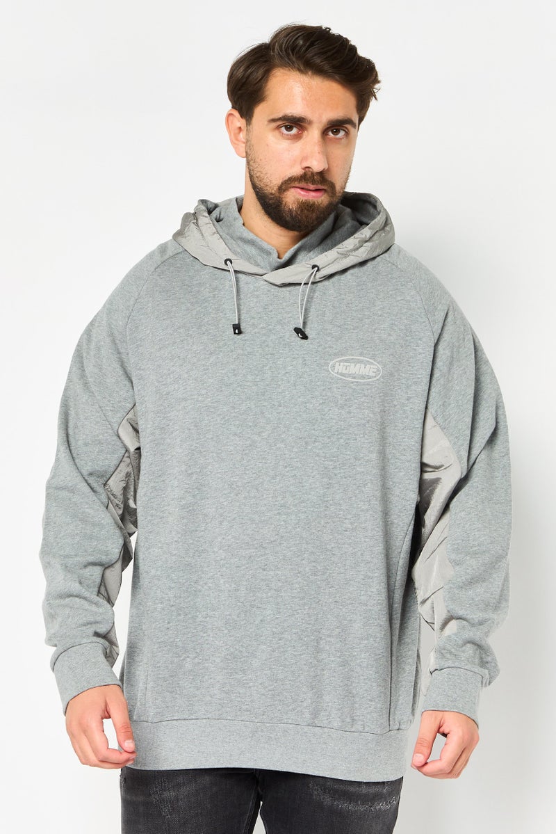 SELECTED Men Long Sleeve Brand Logo Hoodie, Heather Grey - Image 1