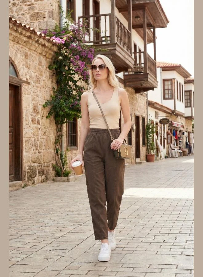 Lela Lela Relaxed Fit High Waist Tapered Leg Trousers Women's Pants 668YP5456