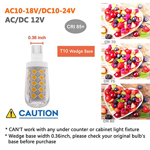 LeMeng 4W T10 Wedge Base RV 921 LED Light Bulb,2700K Warm White,12VAC/DC Landscape Garden Patio Path Driveway Malibu,Automotive Car RV Camper Trailer Motorhome Marine Boat Dome Fixture Lighting-5 Pack - Image 2