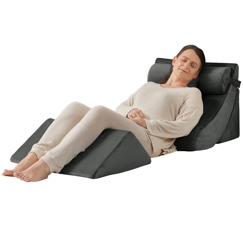 مجموعة وسائد أكسيلرود الطبية المائلة بعد الجراحة من الفوم لتخفيف آلام الظهر والرقبة والساقين مريحة وقابلة للتعديل وسائد طبية مضادة للشخير وحرقة المعدة وارتجاع الحمض GERD للنوم باللون الرمادي الداكن