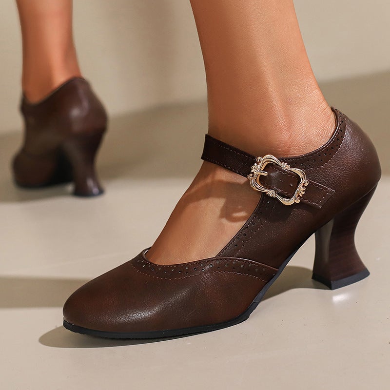 Early Spring 2025 Retro Mary Jane 40-48 Plus Size High-Heeled Burned Flower Shallow Mouth Women'S Single Shoes - Image 5